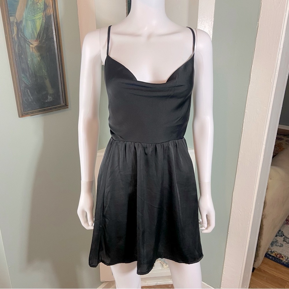 Intimately Free People Strappy Backless Lace Up Satin Black Mini Slip Dress S - Picture 5 of 14